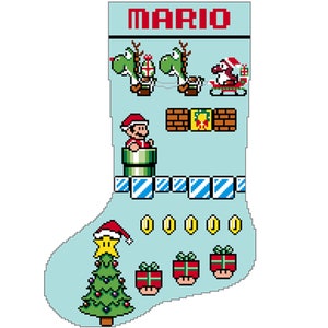 8-bit Mario and Yoshi cross stitch Christmas stocking pattern image 2