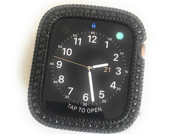 EMJ Bling Black Apple Watch Mesh Band & or Black CZ / Zirconia Series 4,5,6,SE Bezel Face Case Cover Bumper 40/44 mm