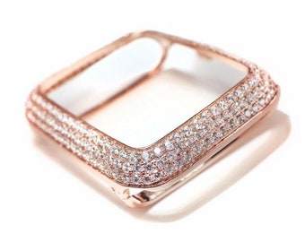 EMJ Bling Three Row Pave CZ / Zirconia Bezel Rose Gold Case Cover Face Bumper For Apple Watch Series 1,2,3,4,5,6,SE 42/40/44 mm