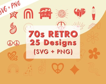 Retro svg designs, retro png designs, 70s svg, svg bundle, doodle svg, svg bundle for commercial use, svg files vintage, groovy svg art