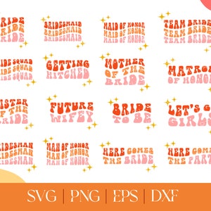 groovy retrò addio al nubilato, pacchetto SVG festa nuziale, addio al nubilato png, clip art di nozze, matrimonio in discoteca, squadra sposa svg, camicie di addio al nubilato svg