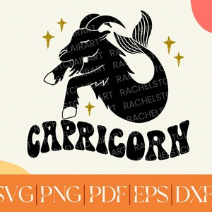 Steenbok SVG, horoscoop svg, dierenriem svg, gesneden vijlen voor cricut, groovy retro svg, sterrenbeeld png, astrologie svg, handgetekende svg, geboorteteken