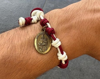 Bracciale Rosario Fordham - Bracciale in paracord marrone e bianco