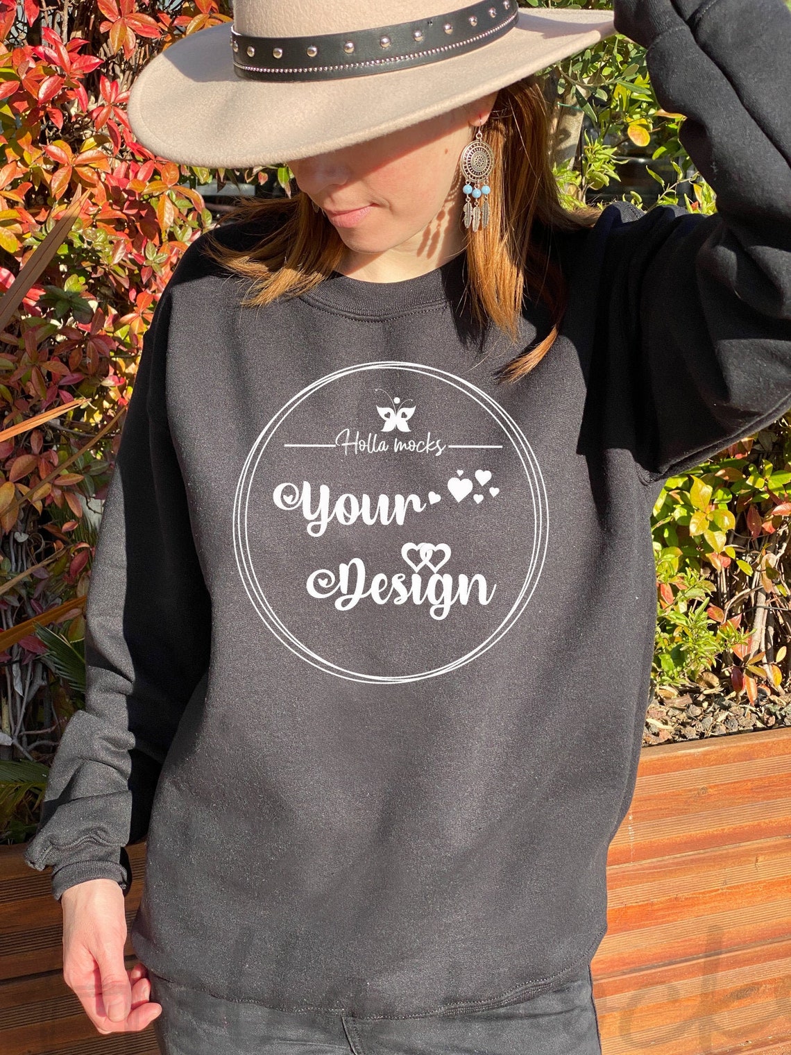 Download Gildan 18000 mockup Black sweatshirt unisex Model ...