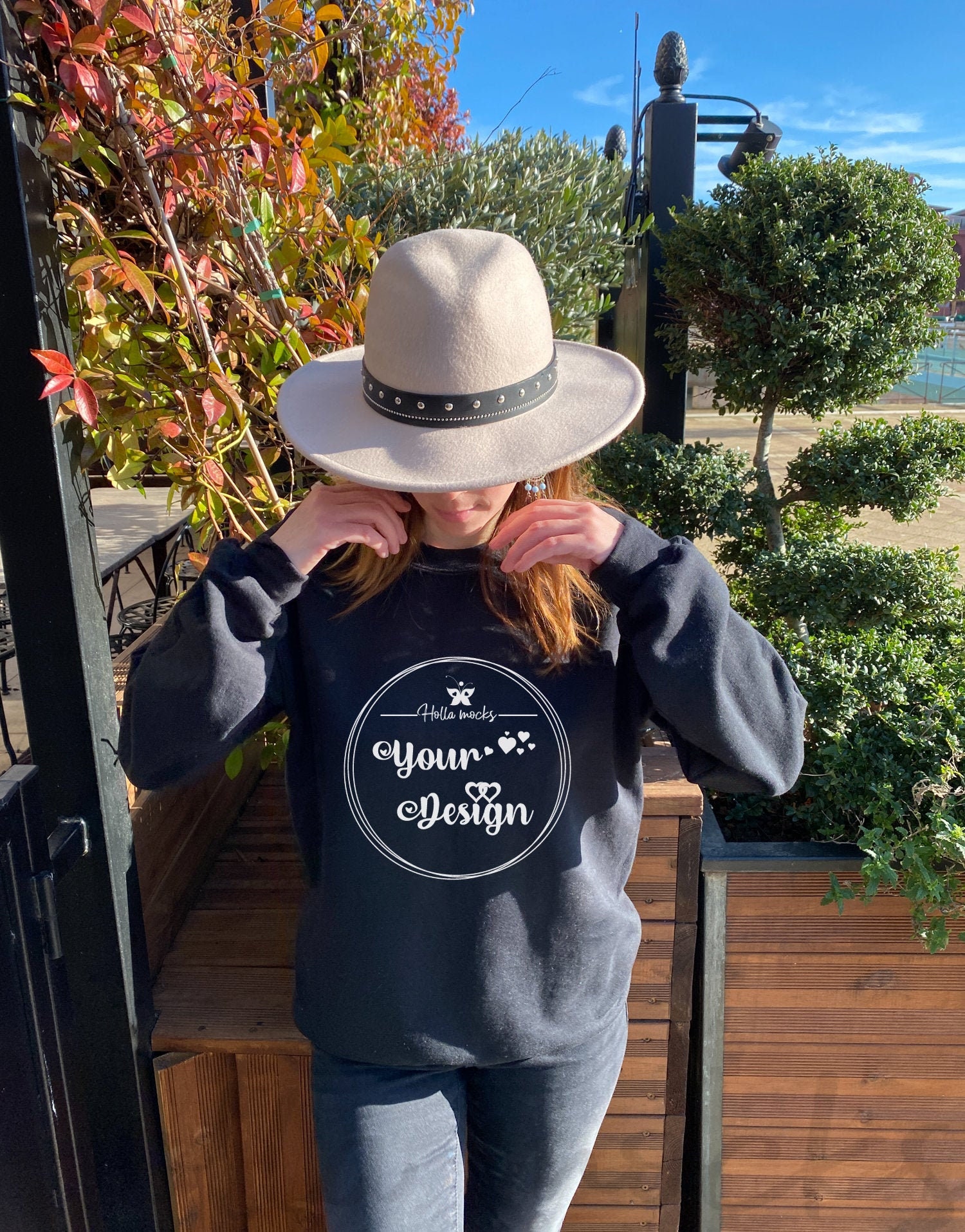 Download Gildan 18000 mockup Black sweatshirt unisex Model ...