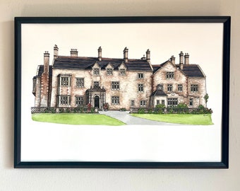 Cefn Tilla Court Wedding Venue, Monmouthshire - Impression aquarelle, personnalisée