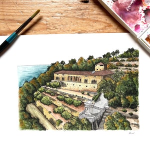 Son Marroig Trouwlocatie Mallorca - Aquarelprint, gepersonaliseerd