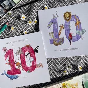 Cartão de aniversário com número infantil - subaquático | Selva (1 2 3 4 5 6 7 8 9 10)