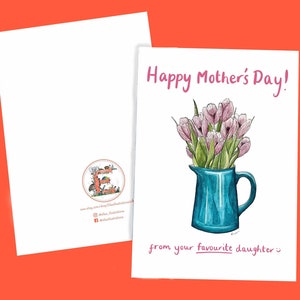 Happy Mother's Day! from your favourite daughter :) | Plain version available - Watercolour Tulip Bouquet Greetings Card