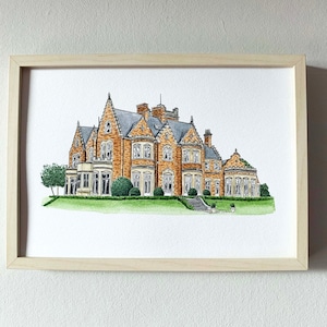 Pendrell Hall Wedding Venue Watercolour Print, personalised
