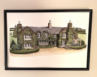 Scarlet Hall, Cheshire - Watercolour Print, personalised