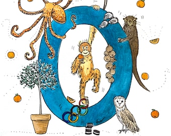 Illustrated Watercolour Alphabet Print - Letter O