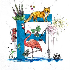 Impresión ilustrada del alfabeto en acuarela - Letra F