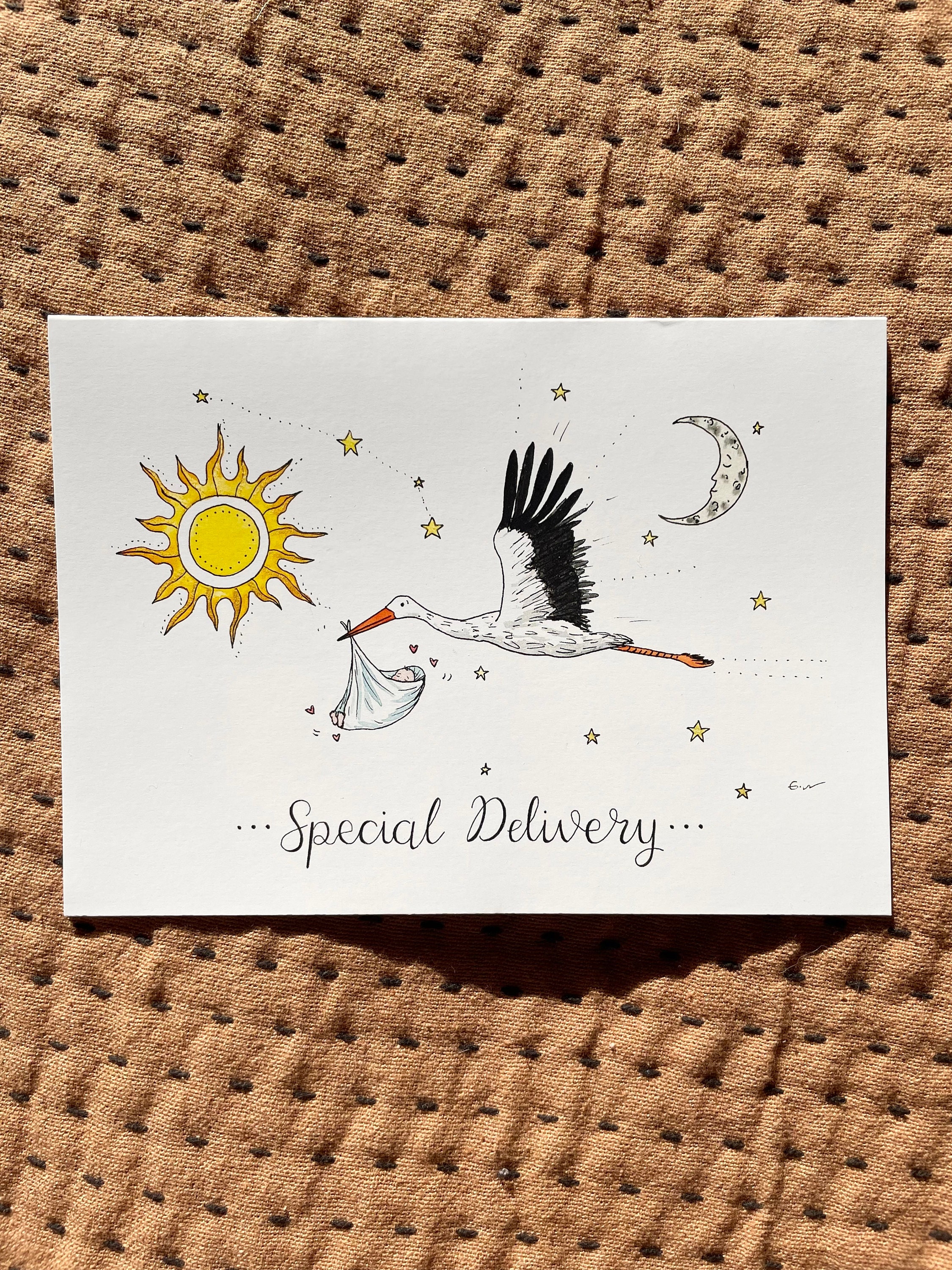 Newborn baby | Christening Greetings Card - Watercolour illustration