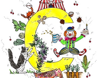 Illustrated Watercolour Alphabet Print - Letter C