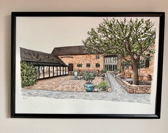 Curradine Barns Wedding Venue Worcestershire - Watercolour Print, personalised