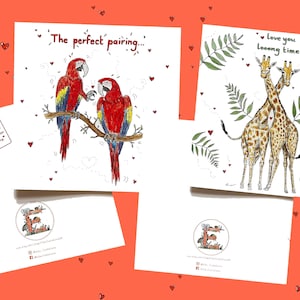 Saint-Valentin | de voeux d'anniversaire - Girafe | Perroquet