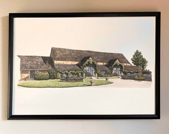 The Great Tythe Barn Tetbury - Watercolour Print, personalised