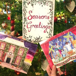 SECONDES VENTE - Pack de 10 cartes de Noël illustrées à l’aquarelle A5