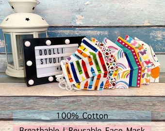 Colorful Cotton Face Mask | Handmade, Reusable, Adult & Kid Sizes