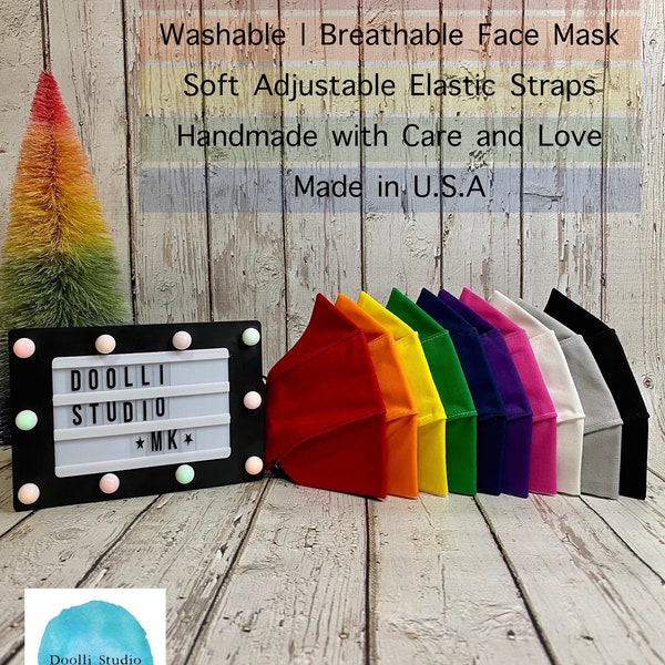 NEW! Solid Color Mask Collection | Face Mask for Kid & Adult | 100% Cotton 2 Layer 4 Layer Designs | Breathable, Washable | Handmade in USA