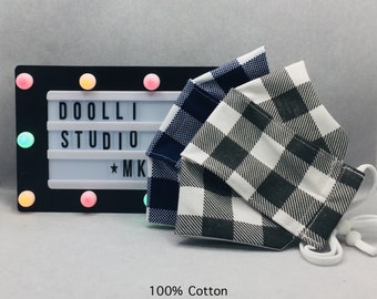 Buffalo Check Gingham Stripe Plaid Mask Collection | Kid & Adult 100% Cotton Face Mask | 2Layer 4Layer | Breathable, Washable | Handmade USA