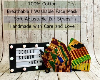 NEW! Kente African Design Face Mask Collection | All Sizes for Kid & Adult | 100% Cotton 2-Layer 4-Layer | Breathable Washable | Handmade
