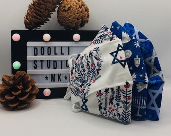 3D Hanukkah Chanukah Mask Collection | Face Mask for Kid and Adult | 100% Cotton 2 Layer & 4 Layer | Breathable, Washable | Handmade in USA
