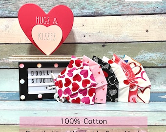 Valentines Heart Design Cotton Face Mask | Handmade USA