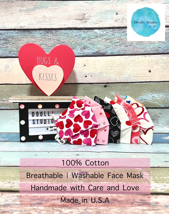 Valentines Heart Design Cotton Face Mask | Handmade USA