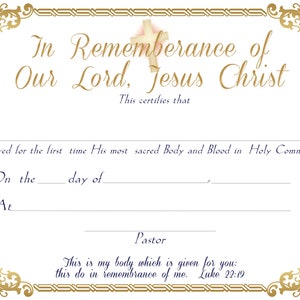 Communion Certificate PDF Printable