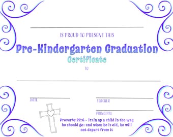 Christian Pre-Kindergarten Graduation Certificate PDF Printable Reusable Downloadable Customizable