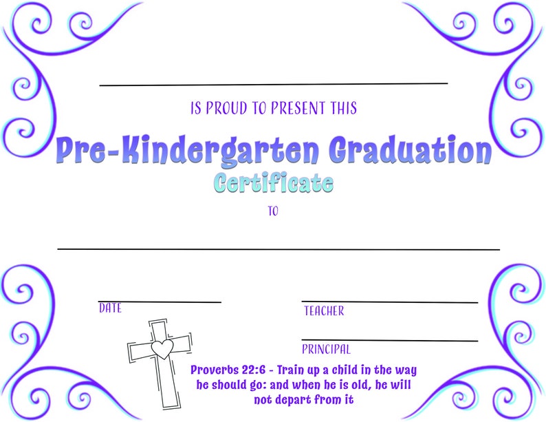 Christian Pre-kindergarten Graduation Certificate PDF Printable ...
