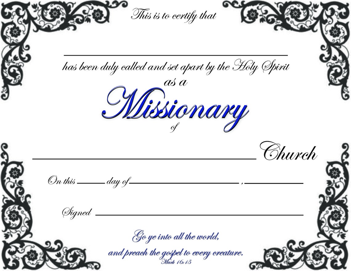 Missionary Certificate PDF Printable Reusable Customizable Download - Etsy
