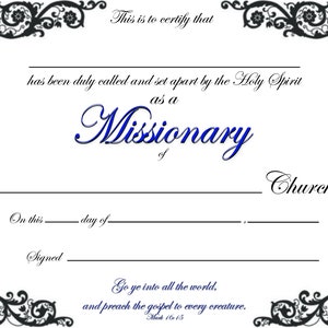 Missionary Certificate PDF Printable Reusable Customizable Download