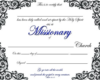 Missionary Certificate PDF Printable Reusable Customizable Download