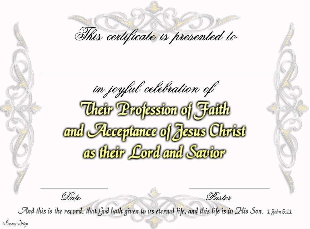 Salvation Certificate II PDF Printable - Etsy