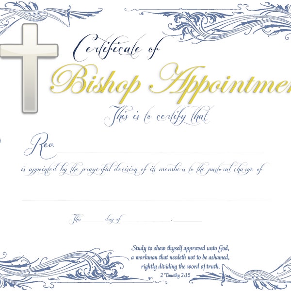 Bishop Appointment Certificate PDF Printable Downloadable