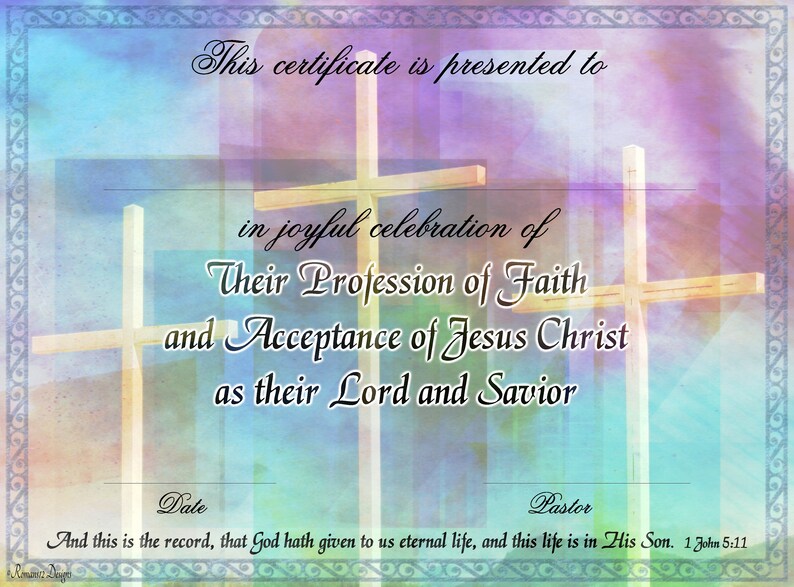 Salvation Certificate PDF Printable Etsy Canada