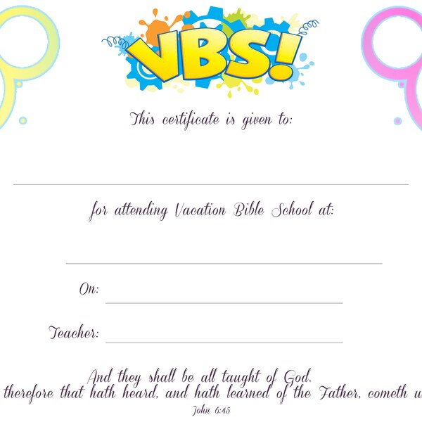 Vacation Bible School Certificate - Etsy
