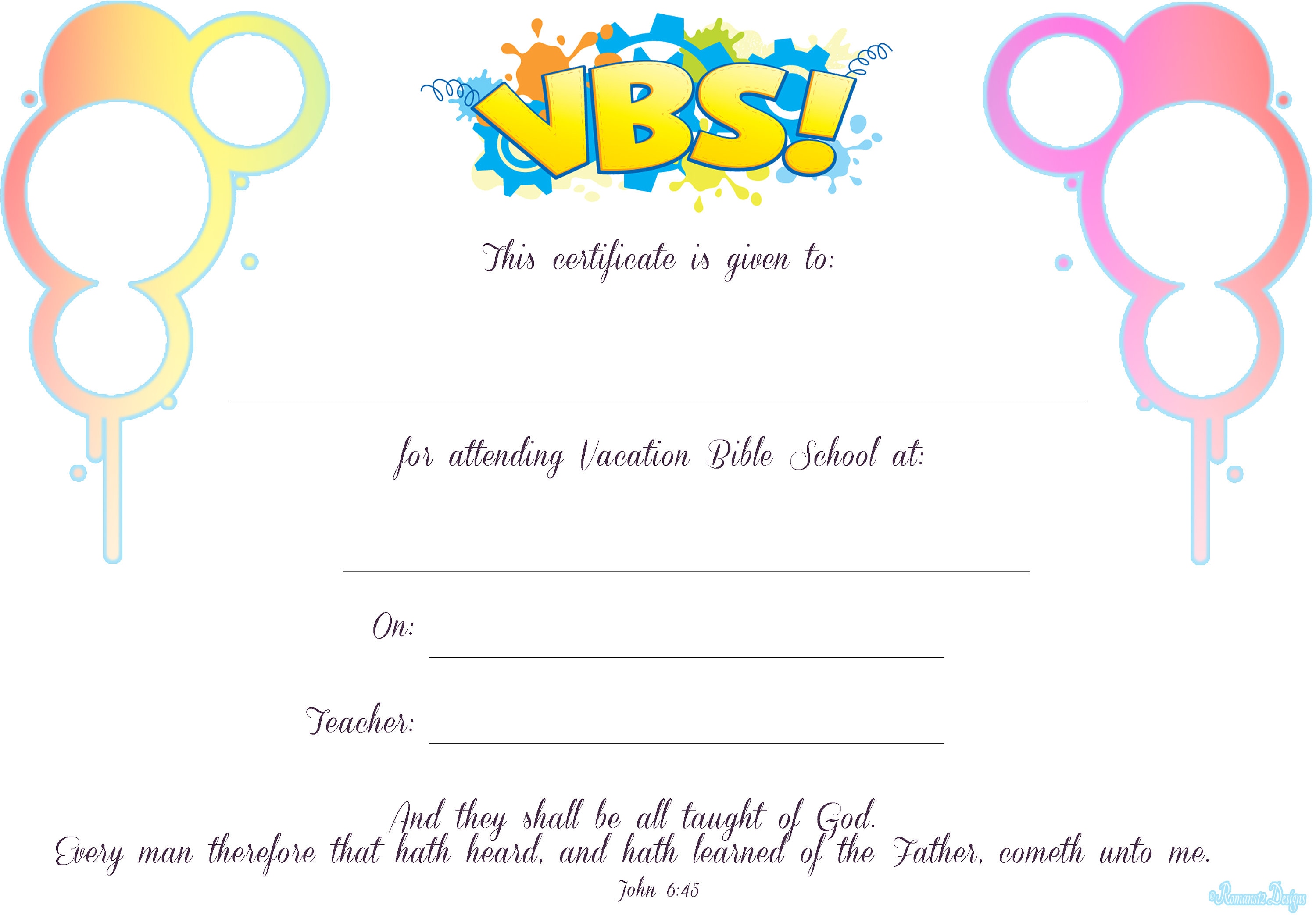 Vacation Bible School Certificate PDF Printable Throughout Vbs Certificate Template