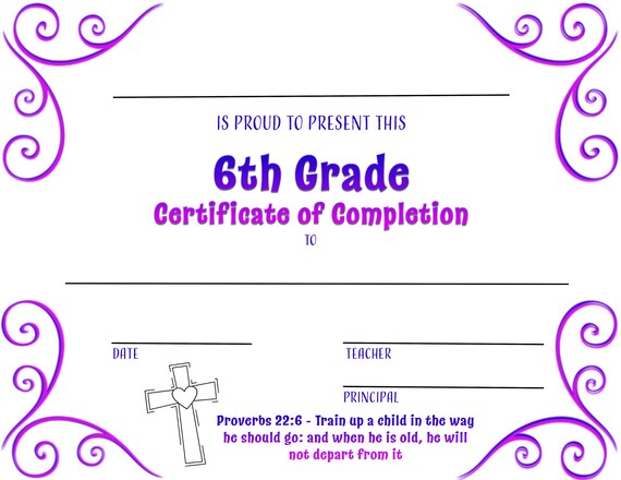 Christian 6th Grade Completion Certificate PDF Downloadable | Etsy