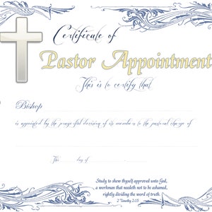 Certificate of Pastor Appointment/Bishop Printable PDF Download