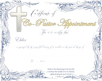 Co-Pastor/Elder Appointment Certificate PDF Printable Reusable Customizable
