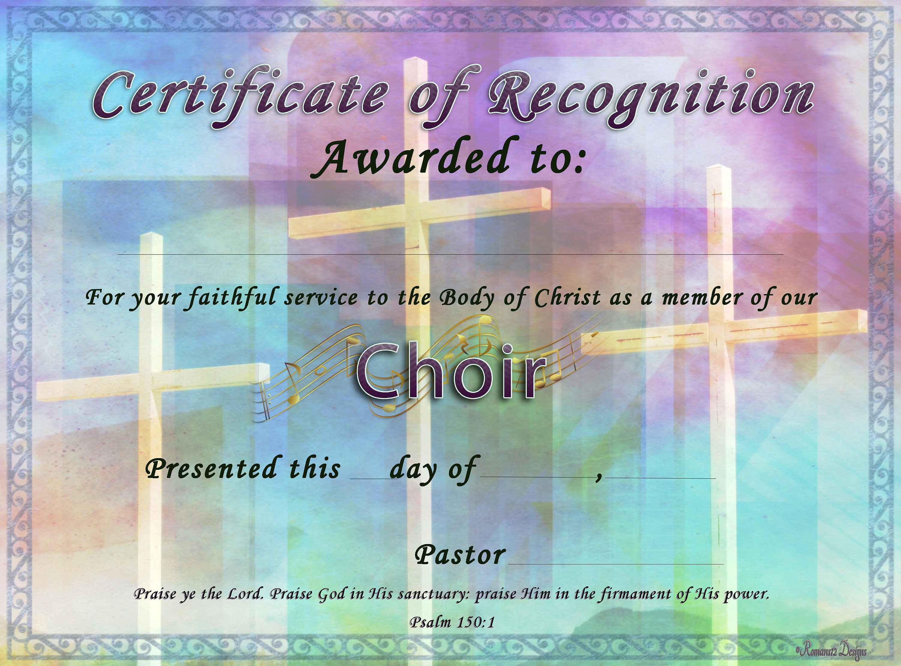 Certificate for Choir Member PDF Reusable Download Printable