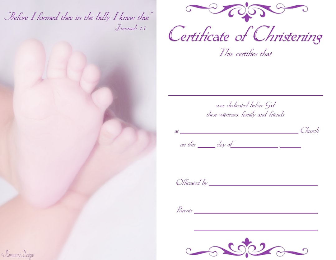 Christening Certificate PDF Printable Downloadable Reusable ...