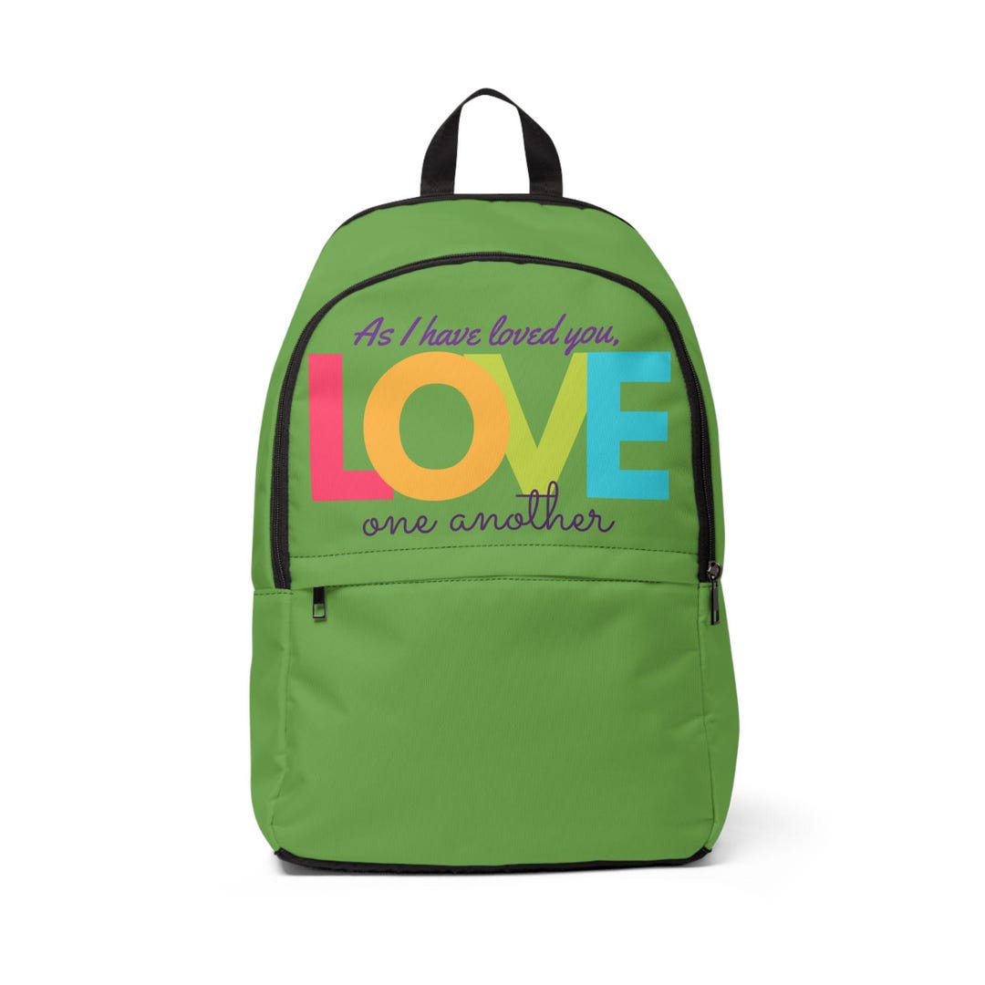 Colorful Scripture Backpack: as I Have Loved Religious Nylon Canvas Bag ...