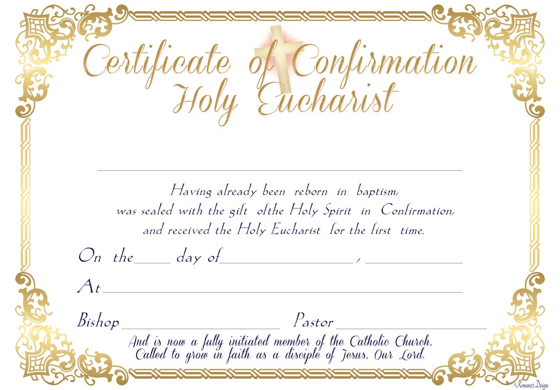 Buy Confirmation Holy Eucharist Certificate PDF Printable Online in