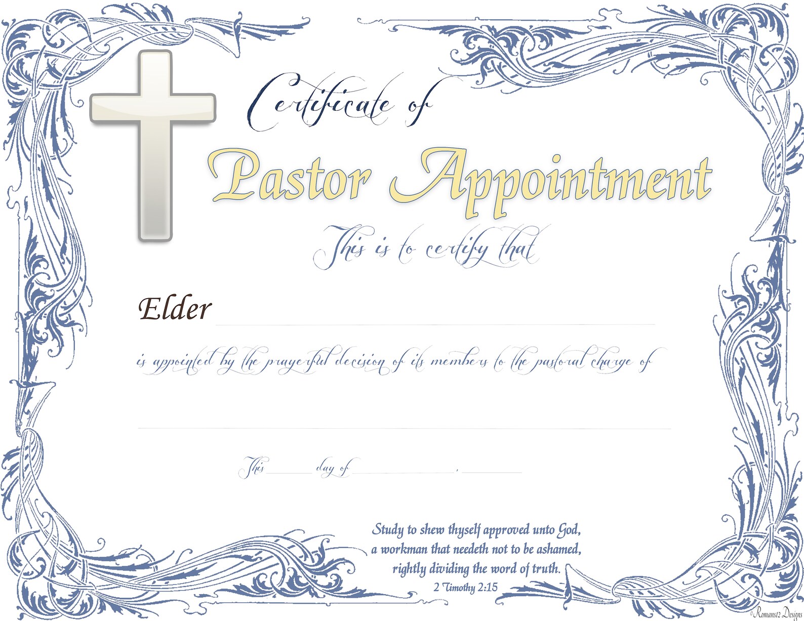 Certificate Of Pastor Appointment elder Printable PDF Download Etsy