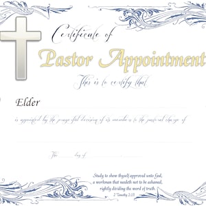 Certificate of Pastor Appointment/Elder Printable PDF Download Reusable Customizable